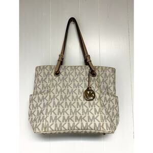 Michael Kors Monogram Tote Bag – Light Beige – Classic Everyday Style